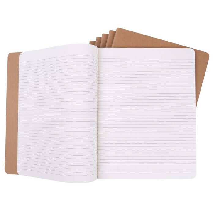 Set de 6 libretas Extra Grandes Kraft Hoja Rayada Pasta Suave