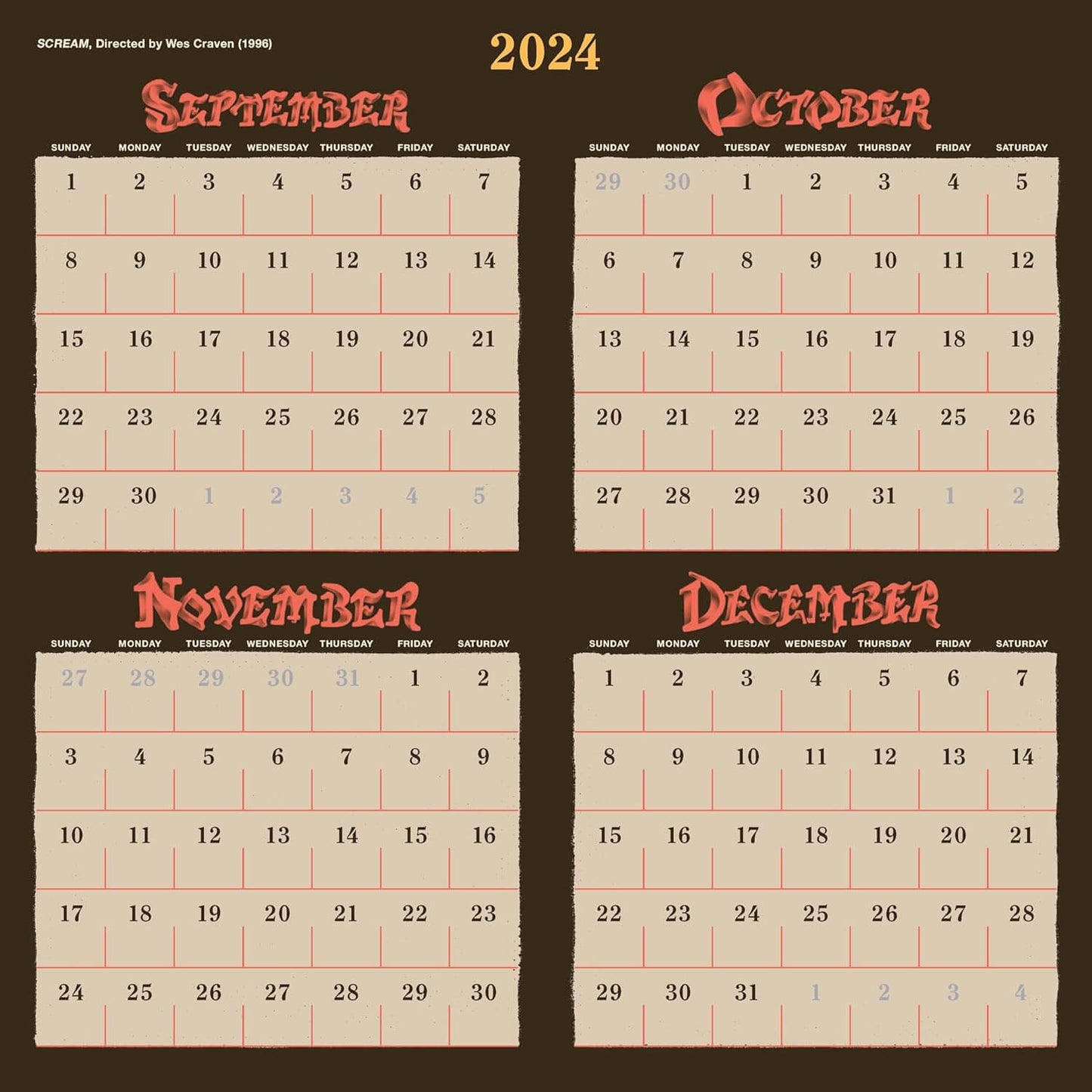 Classic Horror Movies 2025 Wall Calendar