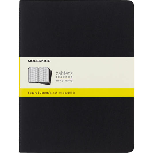 Set de 3 libretas Cahier Extra Grandes Negras Hoja Cuadrada Pasta Suave