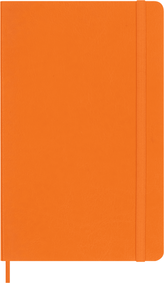 Libreta Grande Piel Vegana Naranja Hoja Rayada Pasta Suave