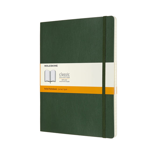 Libreta clásica extra grande verde mirto hoja rayada pasta suave