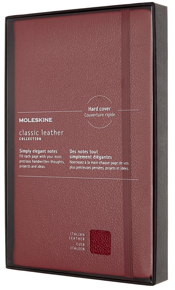 Libreta de cuero grande roja hoja rayada pasta dura