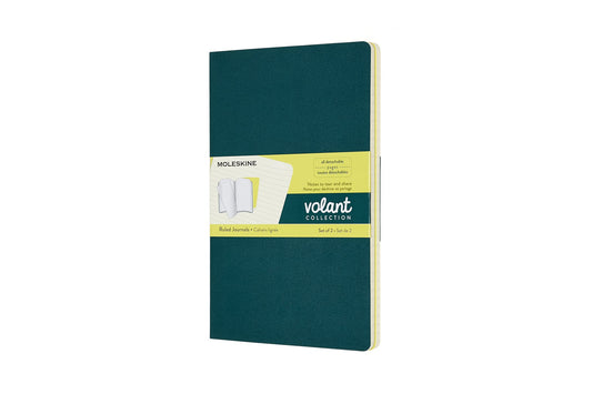 Set de 2 libretas grandes verdes y amarillas hoja rayada pasta suave