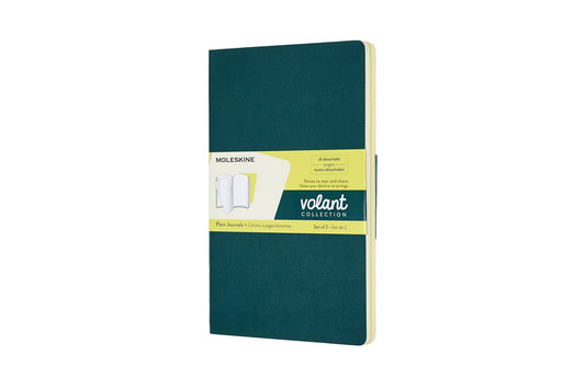 Set de 2 libretas grandes verdes y amarillas hoja blanca pasta suave